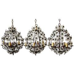 Group of Three Italian Flower Ball Chandeliers