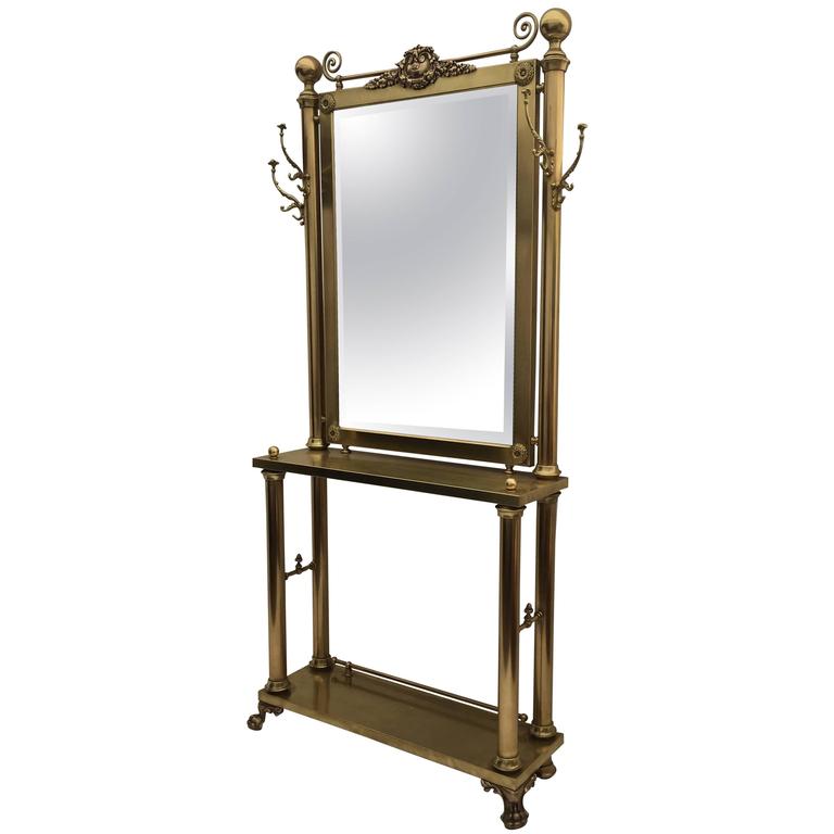 Neoclassical Brass Hall Tree Mirror, Coat Hanger and Console Table at  1stDibs