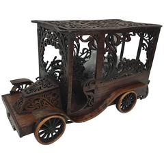 Antique Automobilia Carved Wood Tantalus