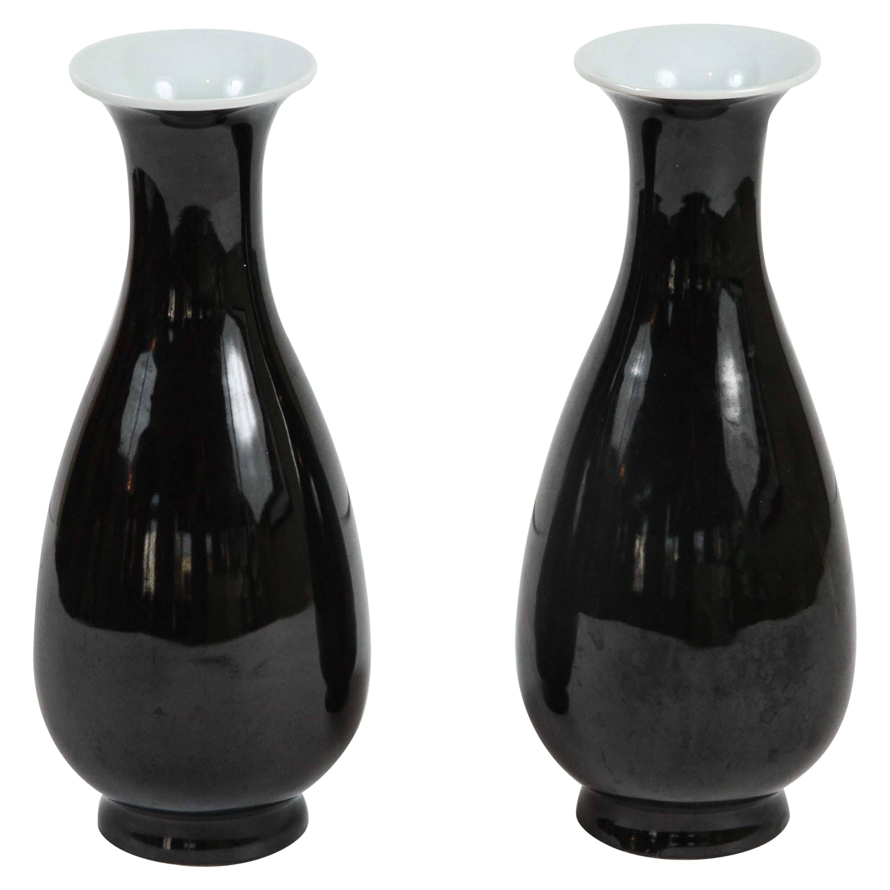 Pair of Chinese Mirror-Black Glazed Vases, circa 1850