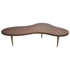 Monumental Biomorphic Walnut and Brass Table by T.H. Robsjohn-Gibbings