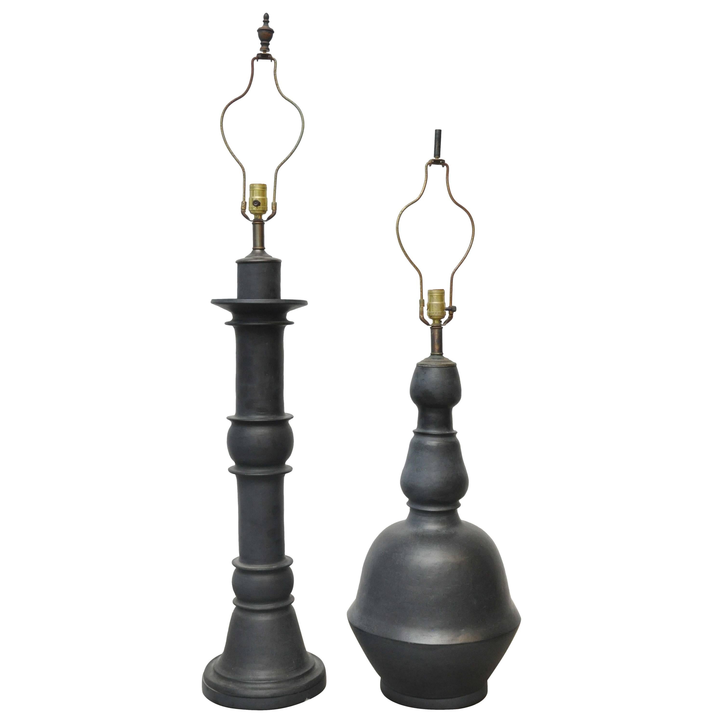 Large Scale Matte Black Pottery Lamps