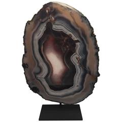 Dramatic Colored Custom Mounted Agate Stone Mineral Geode Slice Specimen