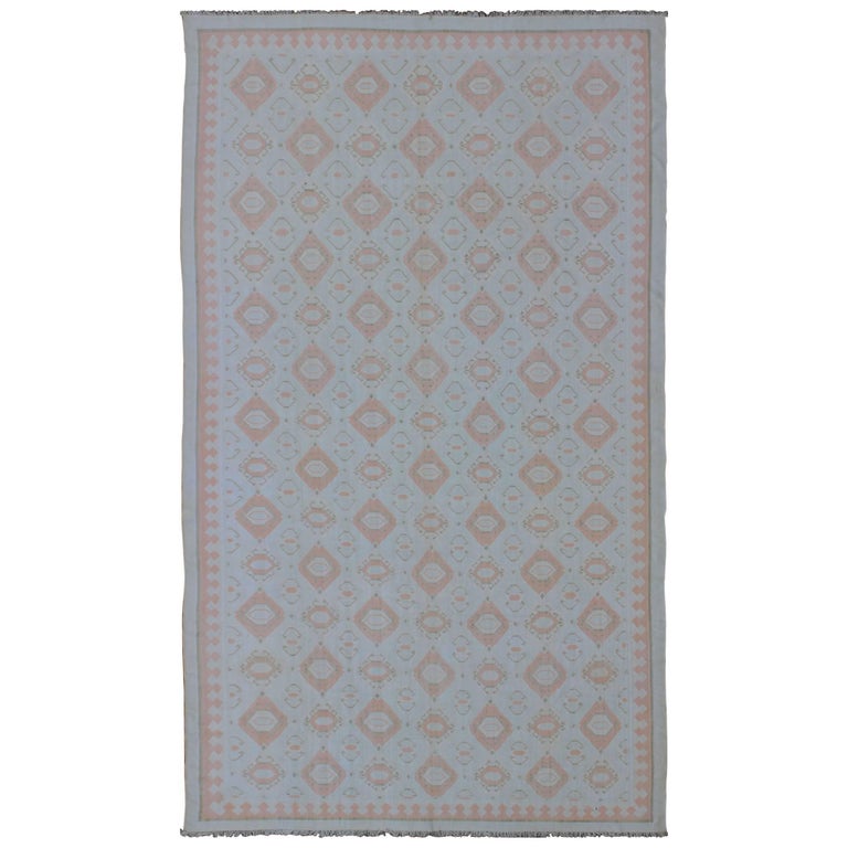 Large Vintage Cotton Dhurrie with Pastel Colors For Sale at 1stDibs