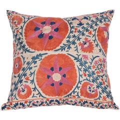 Mid-19th Century Suzani Pillow Fashioned from an Antique Uzbek Suzani Fragment Mid-19th Century Suzani Pillow Fashioned from an Antique Uzbek Suzani Fragment