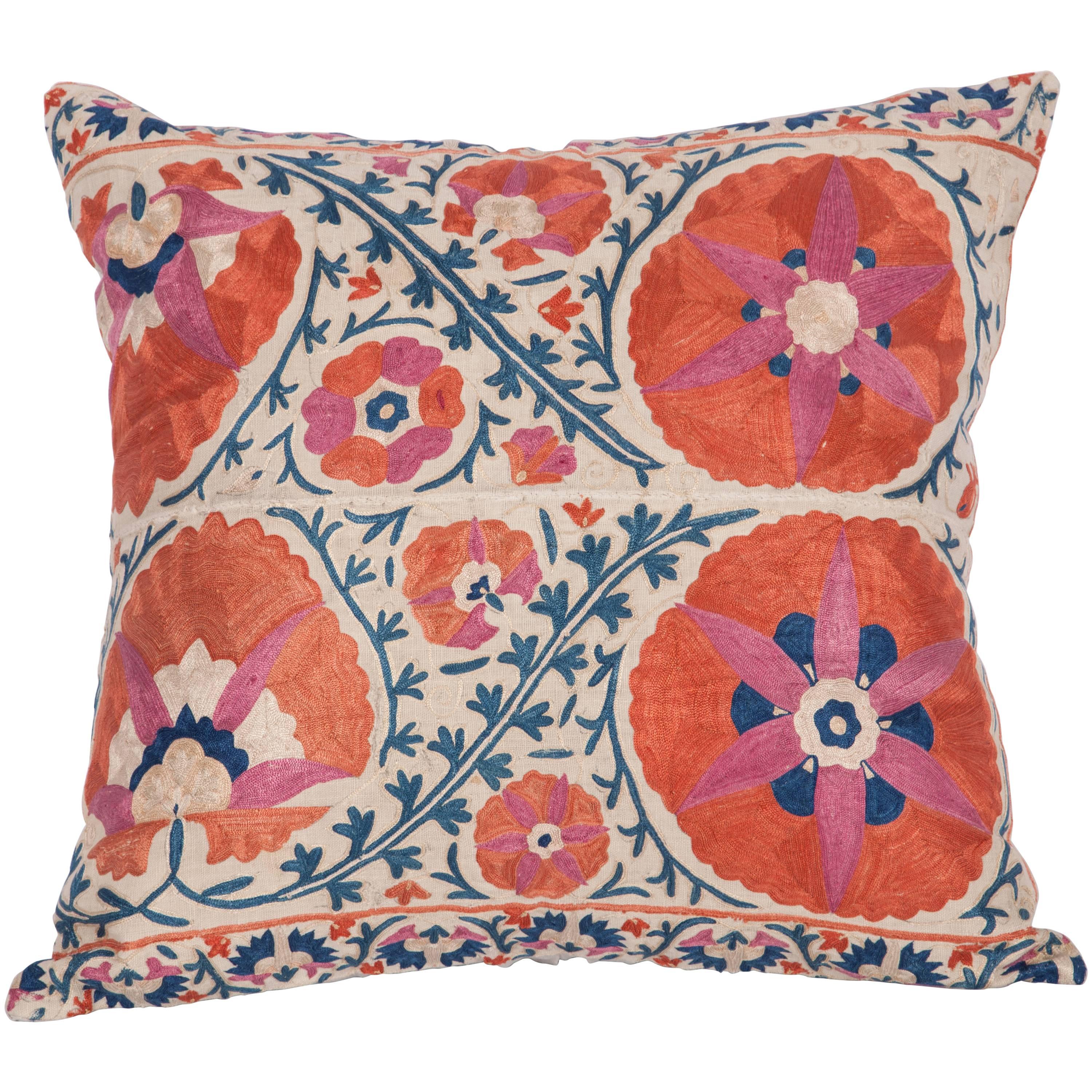 Mid-19th Century Suzani Pillow Fashioned from an Antique Uzbek Suzani Fragment