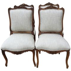 Set of Four French Louis XV Style Walnut Dining Chairs