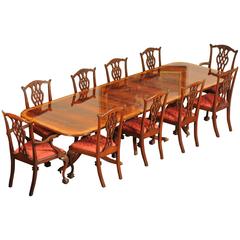 Used Regency Style Dining Set Pedestal Table and Ten Chippendale Chairs Mahogany