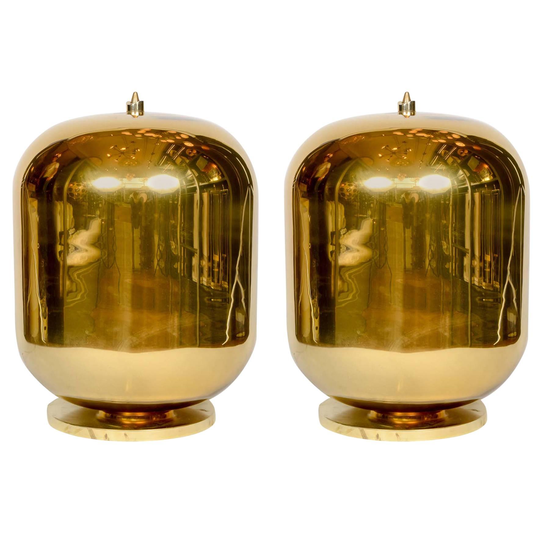 Imposing Pair of Golden Murano Glass Lamps