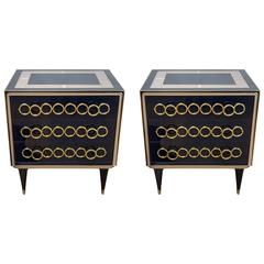 Pair of Navy Blue Mirror Vintage Commodes