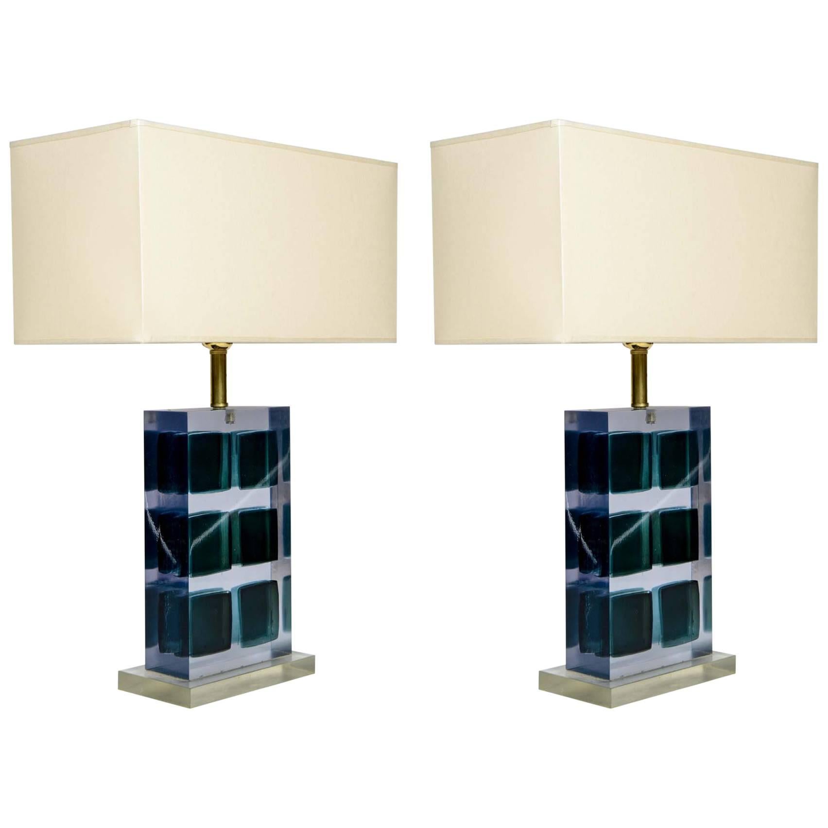 Unusual Pair of Murano Glass and Resin Table Lamps