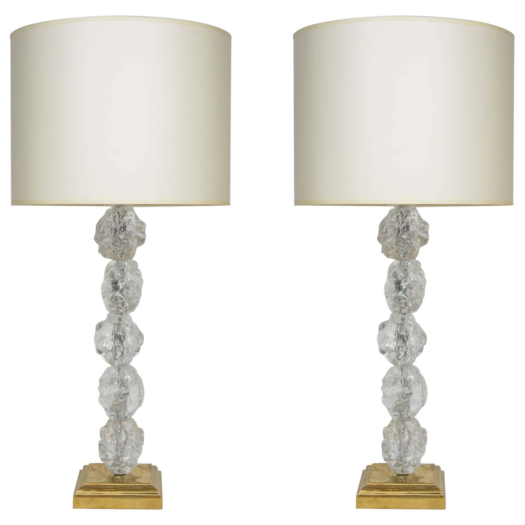 Pair of Murano Glass and Brass Feet Lamps