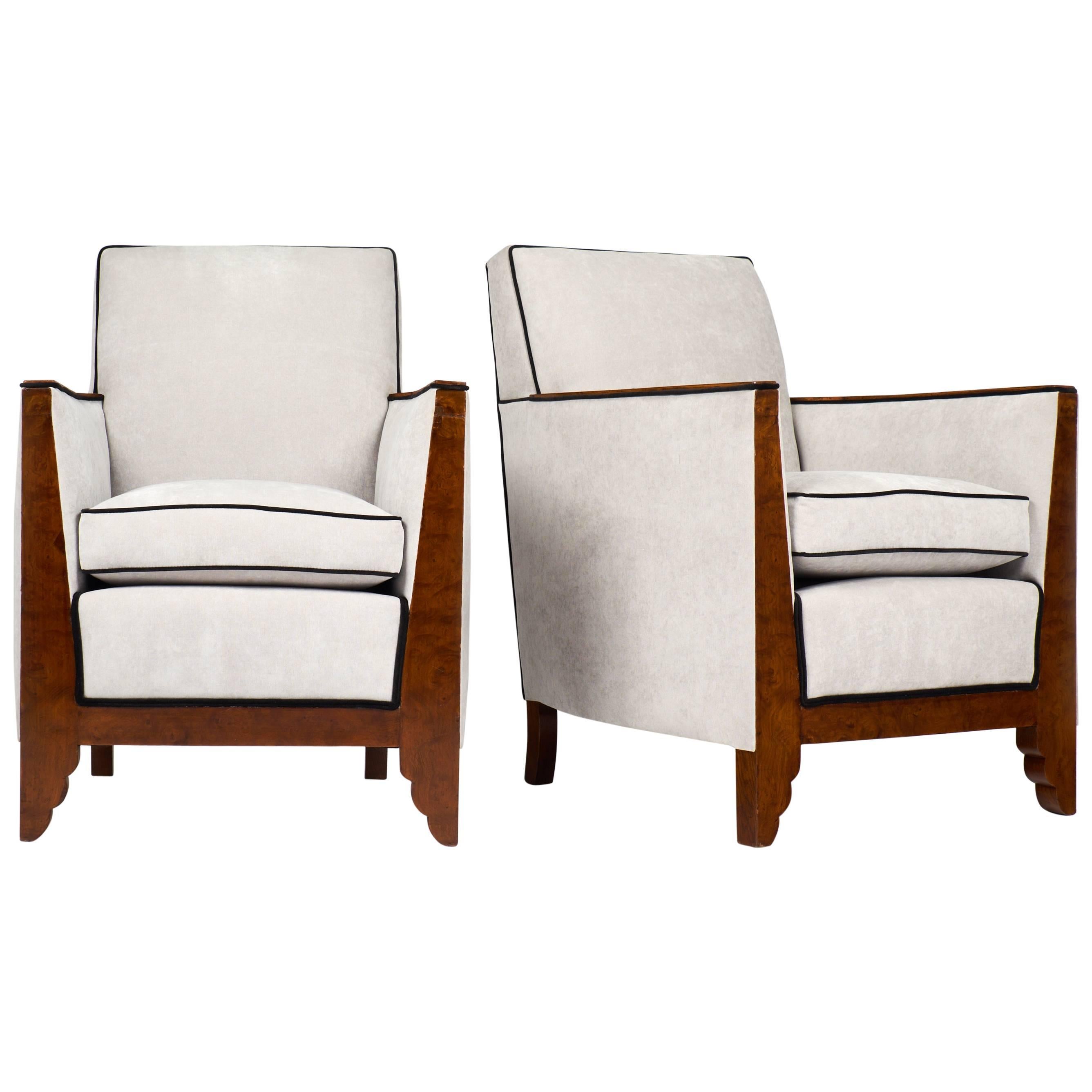 Art Deco Period Burled Ash Pair of Bergeres