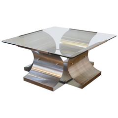 French Modern Francois Monnet Steel and Glass Cocktail Table, 1970