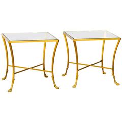 Pair of French 1950s Maison Baguès Style Tables Made of Glass and Gilt Bronze 3