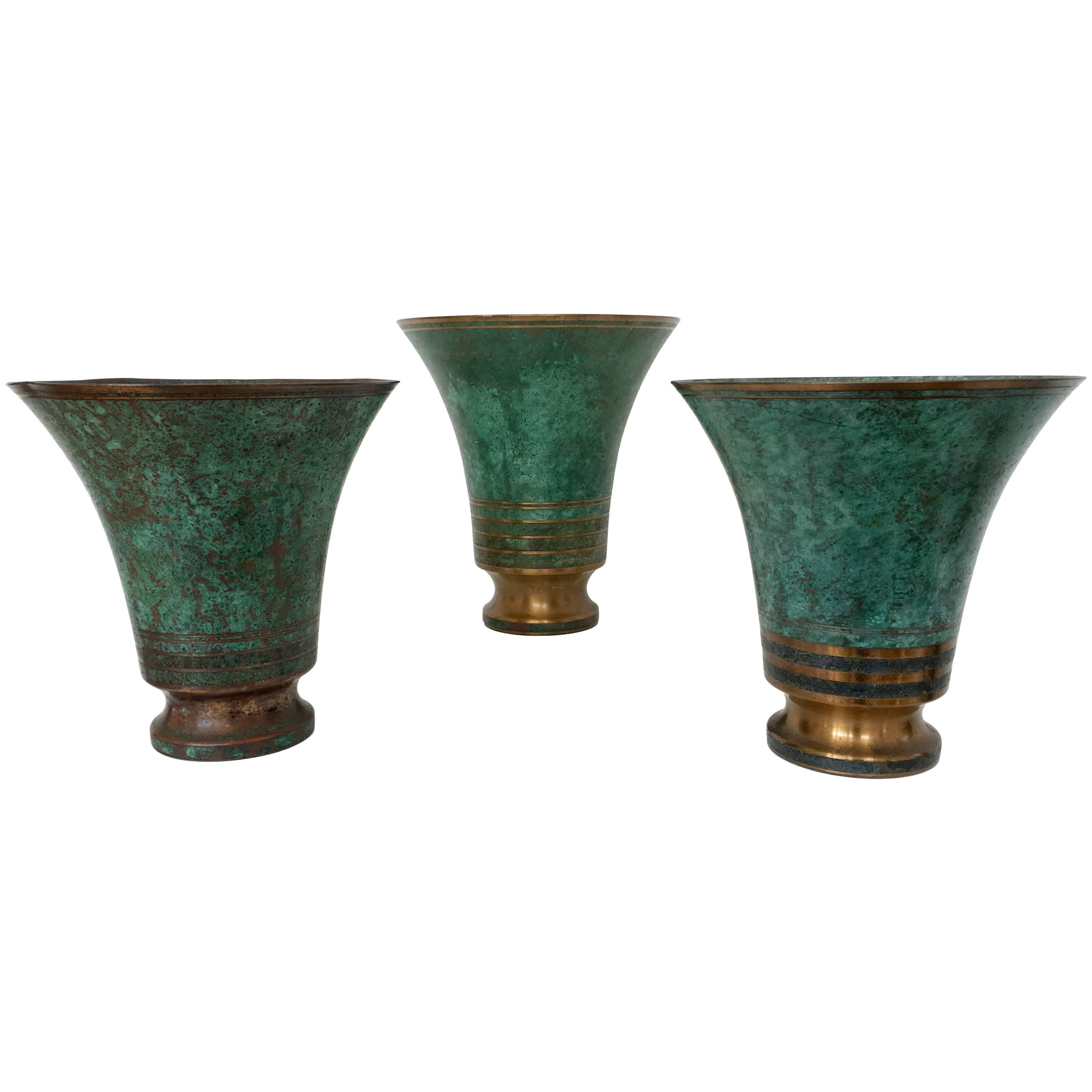 Carl Sorensen Bronze Verdigris Vases, Signed For Sale