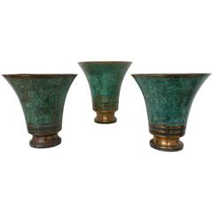 Carl Sorensen Bronze Verdigris Vases, Signed