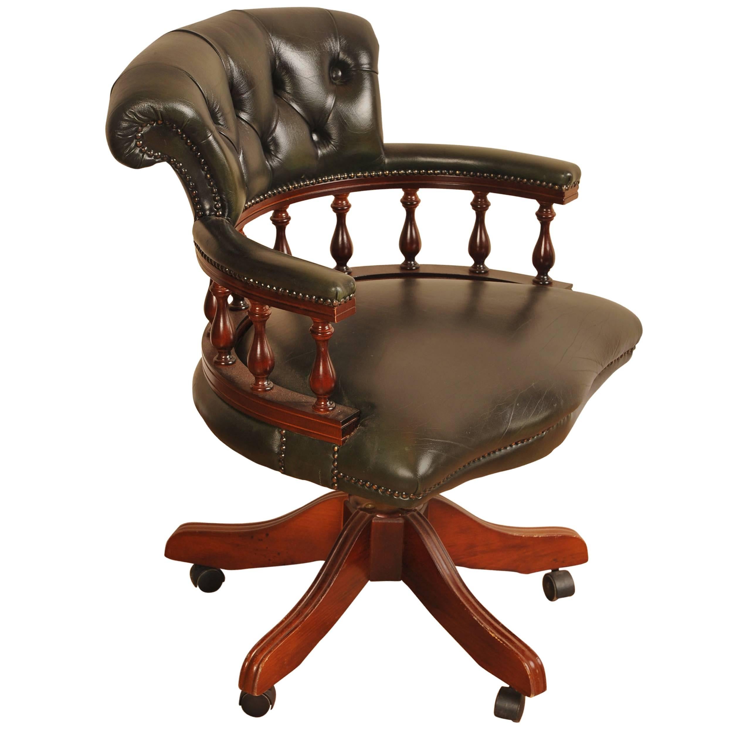 Leather Captains Tub Chair Swivel Office Desk Seat For Sale