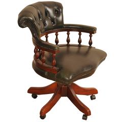 Vintage Leather Captains Tub Chair Swivel Office Desk Seat