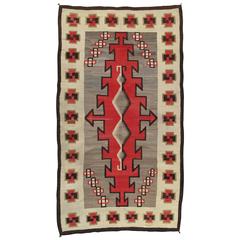 Antique Navajo Carpet, Handmade Rug, Brown, Blue, Beige, Taupe Soft Red Color 10