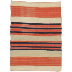Antique Navajo Blanket, Handmade Rug, Indigo Blue, Beige, Soft Shrimp Color