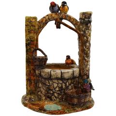 19th Century French Barbotine Well with Birds Signed Clement Massier
