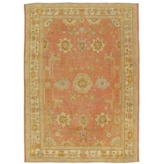 Tapis d'Oushak ancien, tapis oriental fait main, rose, taupe, crème fin