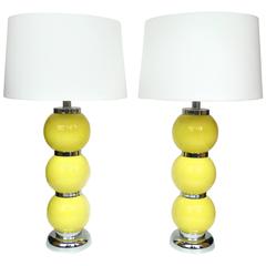 Vintage Pair of 1960s Yellow Stacked Ball Lamps in the Style of George Kovacs