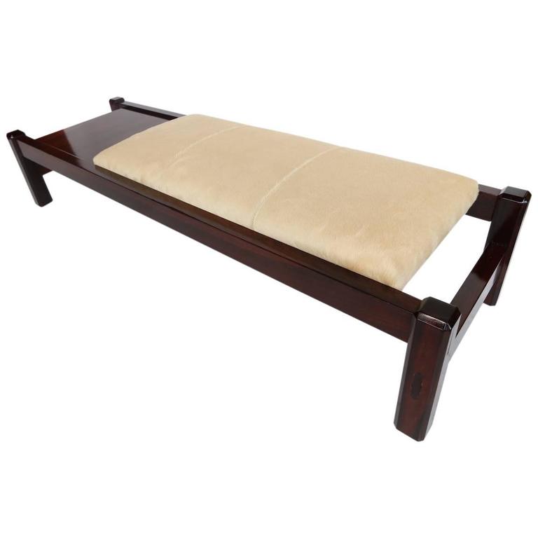 Vintage Brazilian 1960s Jacaranda Bench With Cowhide Seat
