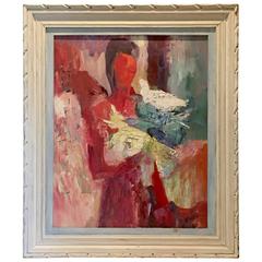 "Girl with Doves" Oil Painting Signed by E. Walsh 