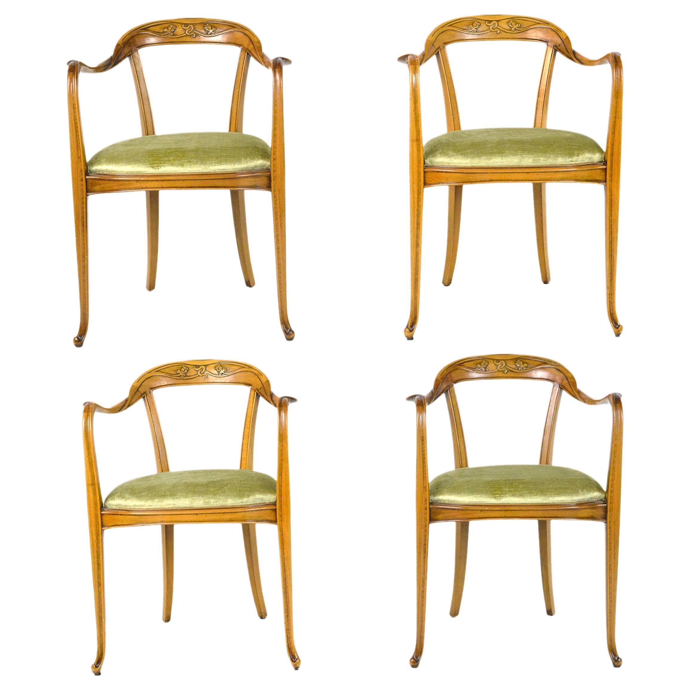 Set of Four French Art Nouveau Style Armchairs For Sale