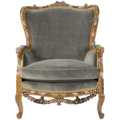 French Regency Style Carved Walnut Large Scale Armchair