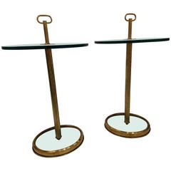 Pair of Italian Designed Cocktail or Side Tables Midcentury Design Brass & Glass 1