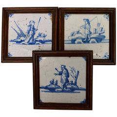 Antique Group of Three 18th Century Blue and White Dutch Delft Tiles