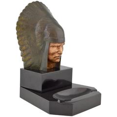 French Art Deco Bronze Ashtray with Indian Bust by Georges Garreau, 1930