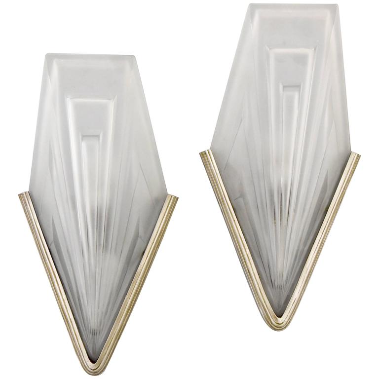 French Art Deco Bronze And Gl Wall Lights By Degué 1930 At 1stdibs French Art Deco Bronze And Gl Wall Lights By Degué 1930 For