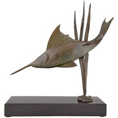 Vintage Art Deco Bronze Swordfish Sculpture by I. Strateff, 1930 France