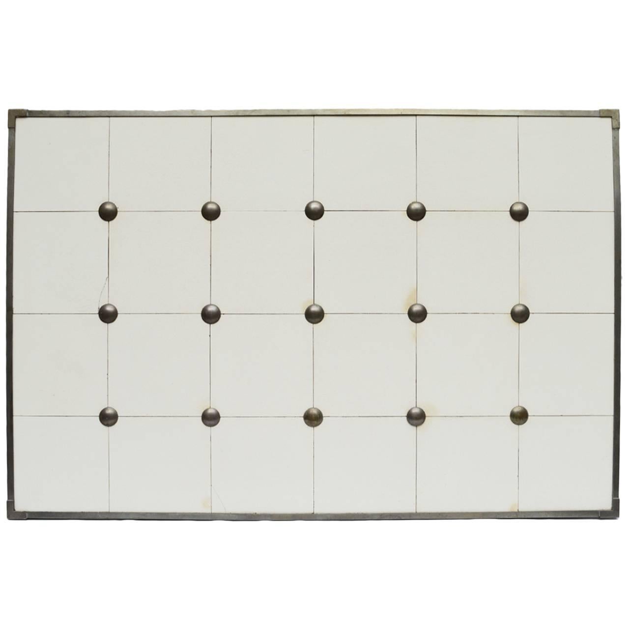Pewter Framed and Studded White Glazed Ceramic Tile Backsplash im Angebot