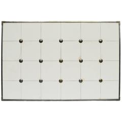 Pewter Framed and Studded White Glazed Ceramic Tile Backsplash 3