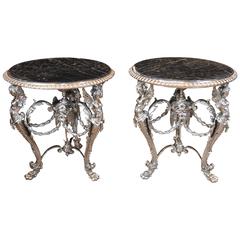 Pair of French Silver Plate Side Tables Louis XVI Style