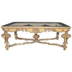 Italian Painted Baroque Style Coffee Table with Glass Top
