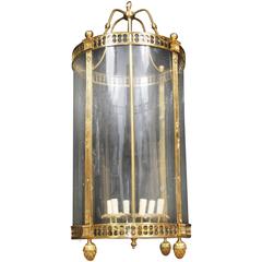 French Empire Style Brass Lantern Glass Chandelier