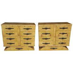 Pair of Biedermeier Style Chests Drawers Bird's-Eye Maple Deco