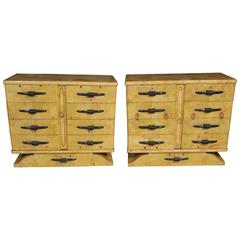 Pair of Biedermeier Style Chests Drawers Bird's-Eye Maple Deco