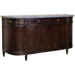 19th Century French Mahogany Directoire Style Round Sided Marble-Top Buffet
