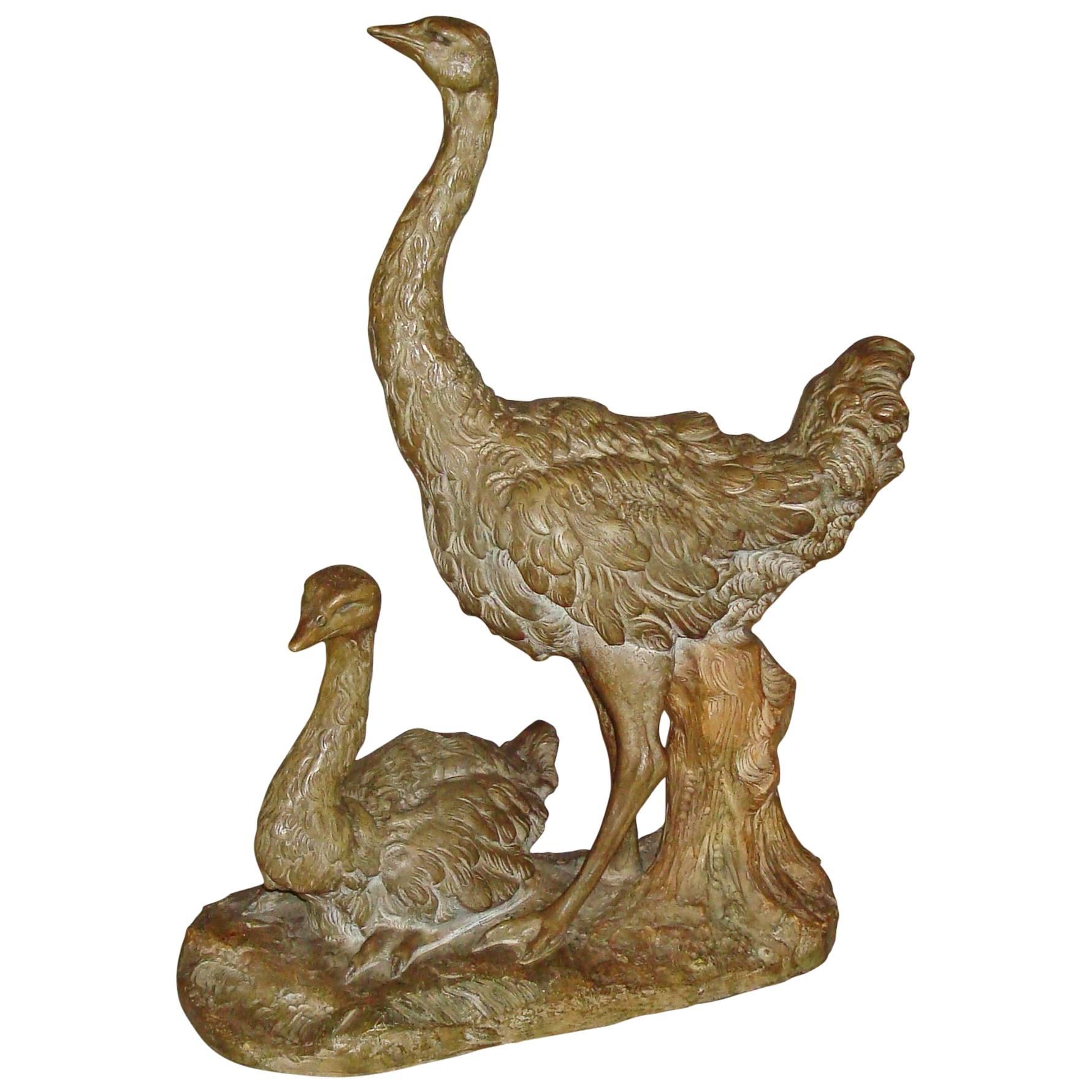 Early 20th Century Terracotta Sculpture of Ostriches For Sale