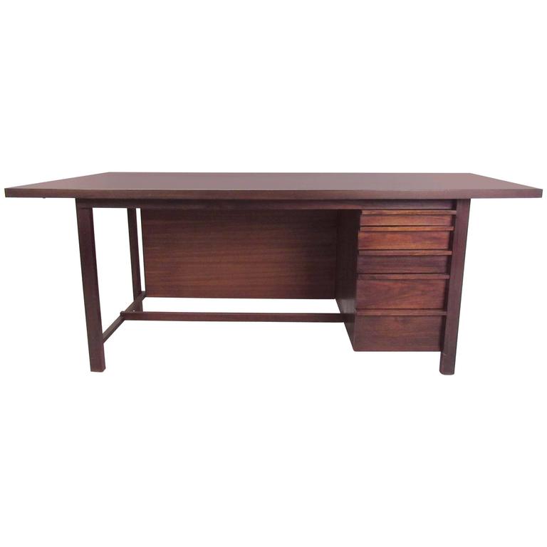 Vintage Knoll Style Executive Desk with Cane Front For Sale at 1stdibs