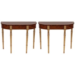 Pair of Matched George III Mahogany and Satinwood Parcel-Gilt Console Tables