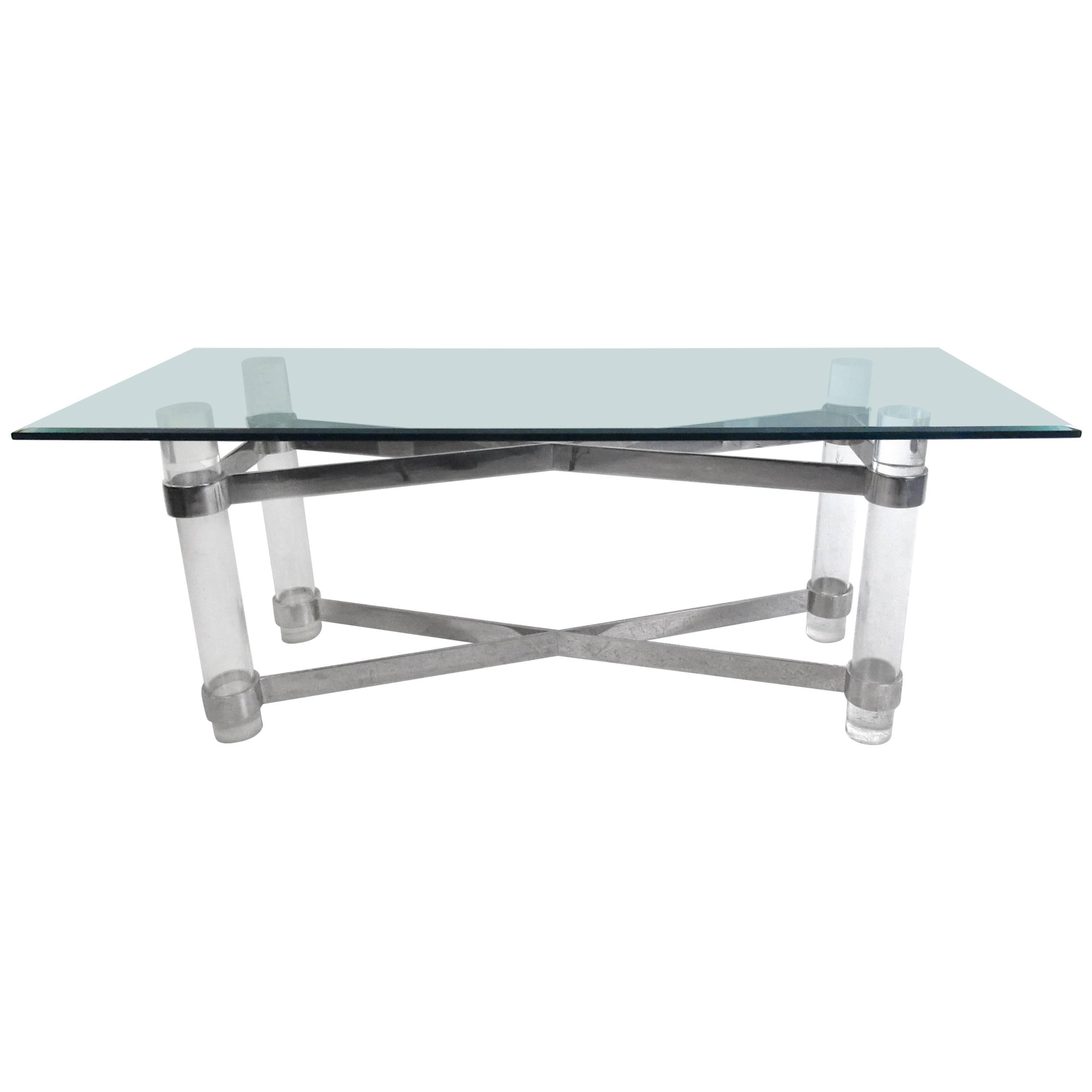 Table Console de Style Karl Springer du Milieu du Siècle en Lucite et Chrome