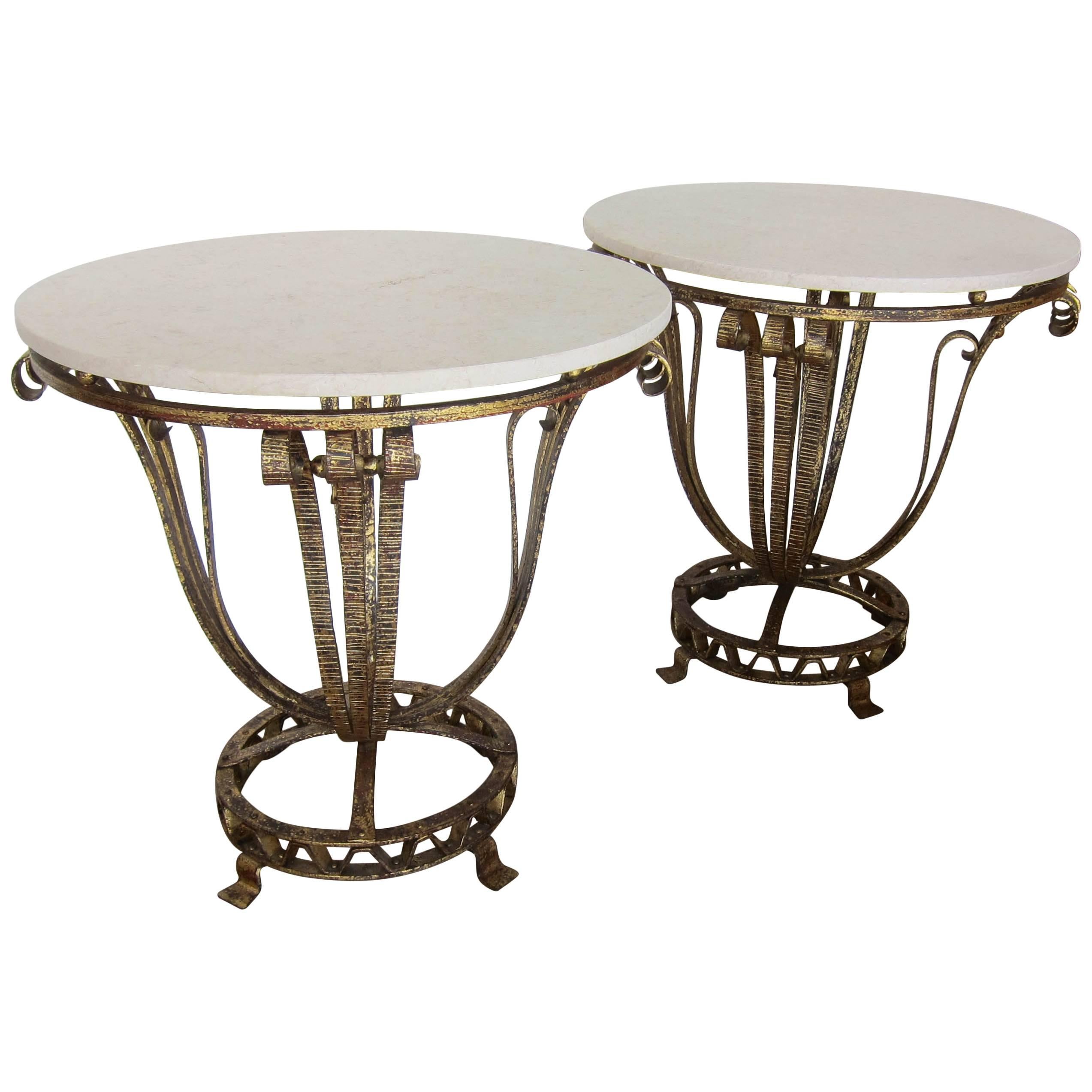 French Art Deco style Parcel-Gilt Iron End Tables